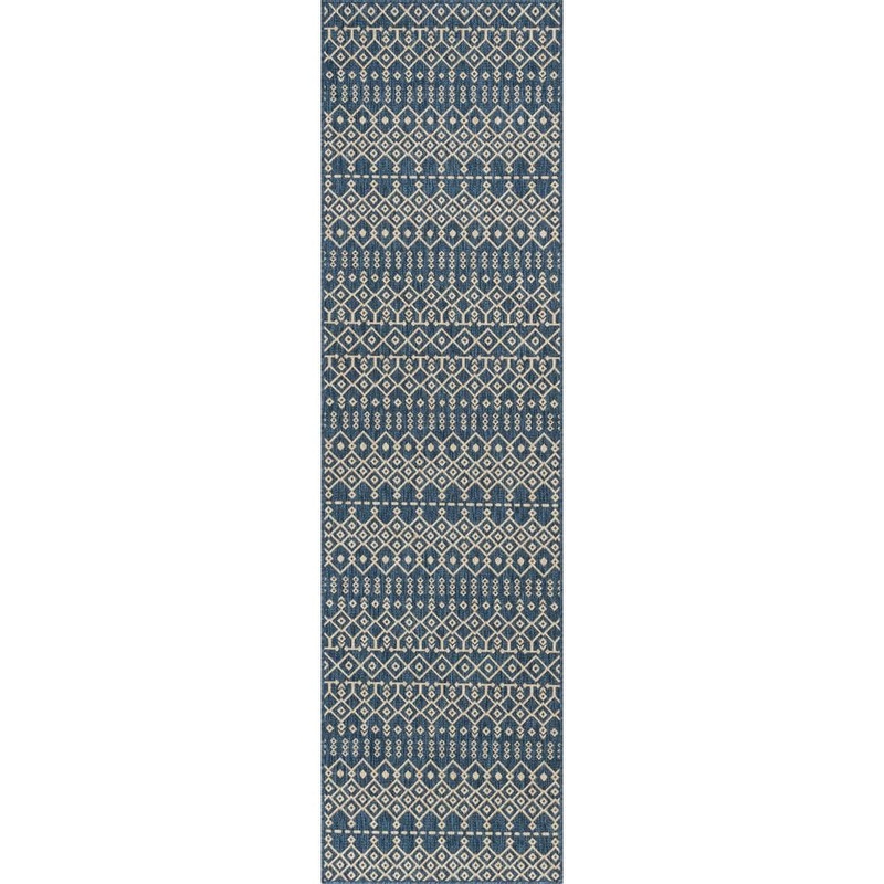 Well Woven Medusa Nord Blue 2 ft. 3 in. x 7 ft. 3 in. Moroccan Tribal Indoor Outdoor Distressed Runner Rug Flat Weave MED-54-2