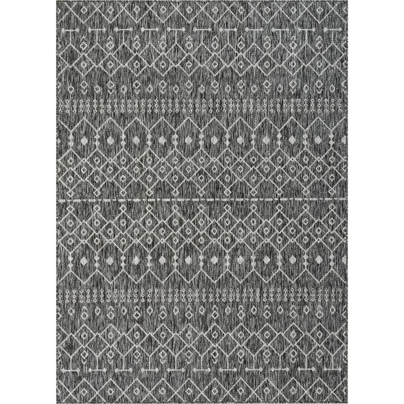 Well Woven Medusa Nord Grey 6 ft. 7 in. x 9 ft. 3 in. Moroccan Tribal Indoor Outdoor Distressed Flat Weave Area Rug MED-57-6