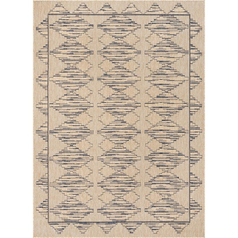 Well Woven Medusa Vidar Blue Beige Trellis Diamond Pattern 7 ft. 10 in. x 9 ft. 10 in. Indoor/Outdoor Area Rug MED-44-7