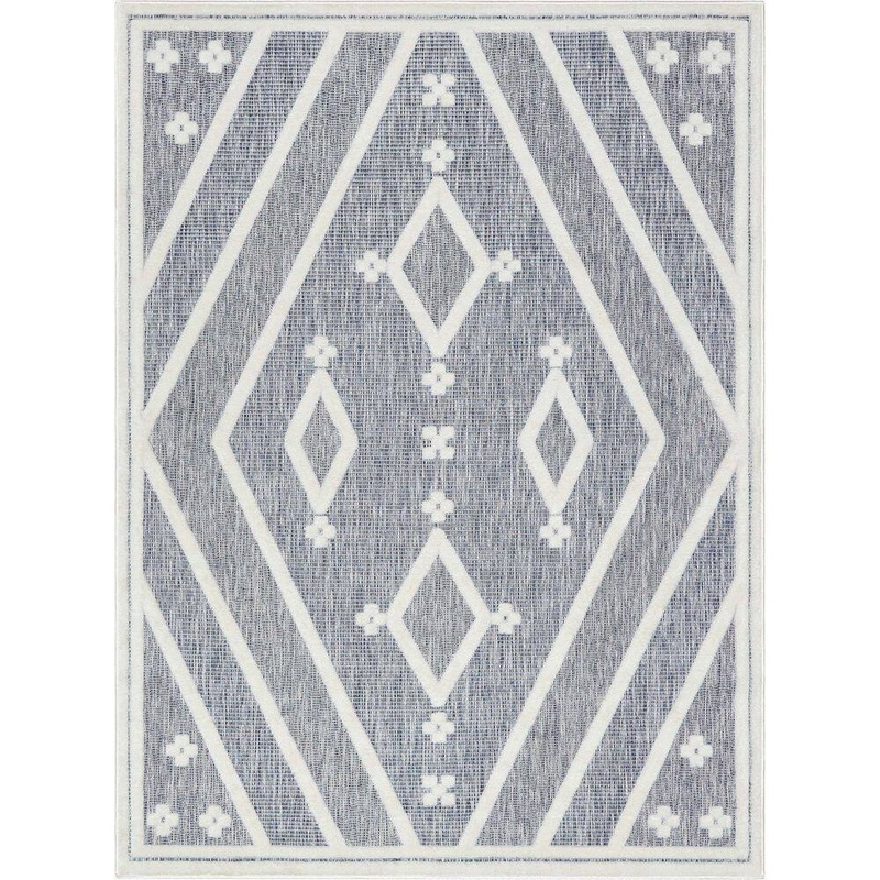 Well Woven Sila Mali Moroccan Tribal Blue 5 ft. 3 in. x 7 ft. 3 in. Flat-Weave Indoor/Outdoor Area Rug SIL-34-5