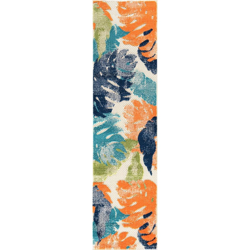 World Rug Gallery Arles Palm Floral Leaves Multi 2 ft. x 7 ft. Runner Rug Indoor/Outdoor 5553MULTI2X7