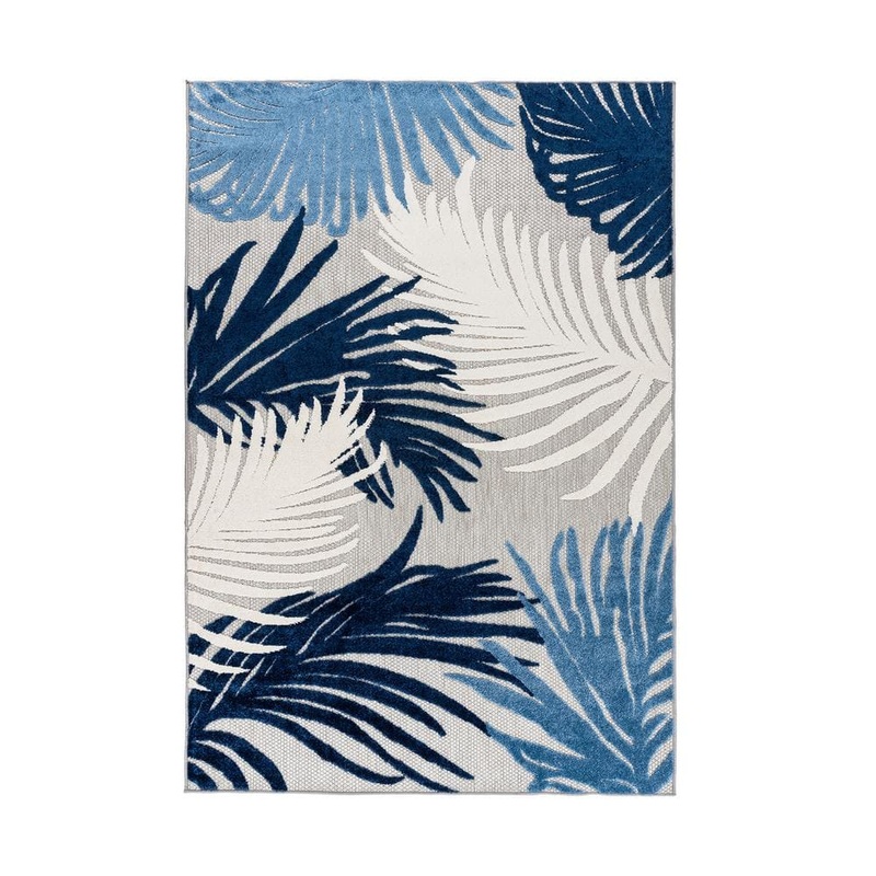 World Rug Gallery Parkside Navy 8 ft. x 10 ft.  Contemporary Tropical Large Floral Polypropylene Indoor/Outdoor Area Rug 8013NAVY8X10