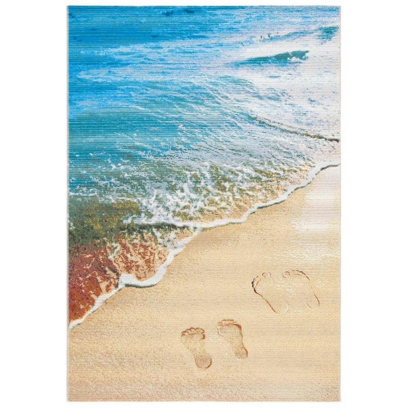 SAFAVIEH Barbados Gold/Blue Doormat 3 ft. x 5 ft. Nautical Beach Indoor/Outdoor Patio Area Rug BAR550A-3