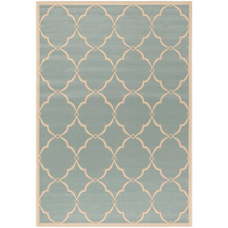 SAFAVIEH Beach House Aqua/Cream 7 ft. x 9 ft. Trellis Geometric Indoor/Outdoor Area Rug BHS125K-6