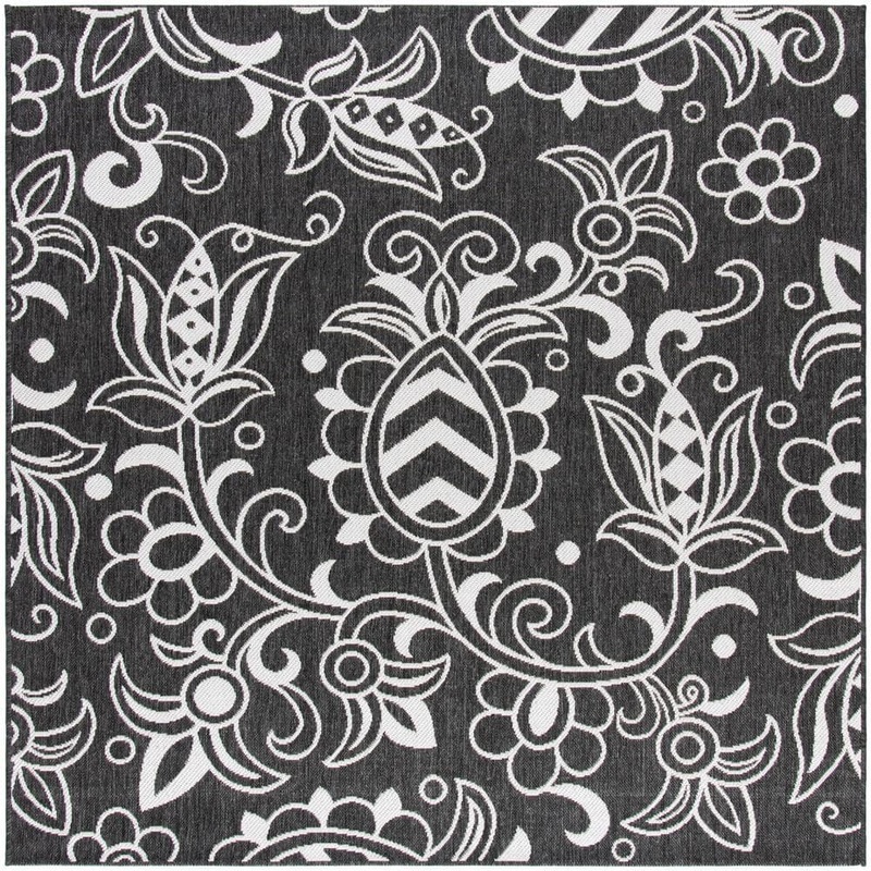 SAFAVIEH Beach House Black/Light Gray 7 ft. x 7 ft. Square Abstract Medallion Indoor/Outdoor Area Rug BHS246Z-7SQ