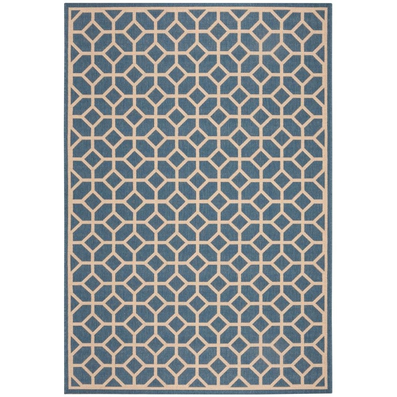 SAFAVIEH Beach House Blue/Creme Doormat 2 ft. x 4 ft. Latticework Geometric Indoor/Outdoor Area Rug BHS127M-24