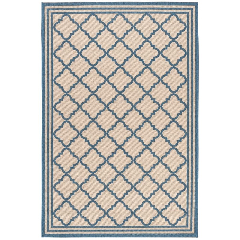 SAFAVIEH Beach House Cream/Blue Doormat 3 ft. x 5 ft. Trellis Indoor/Outdoor Patio Area Rug BHS121N-3