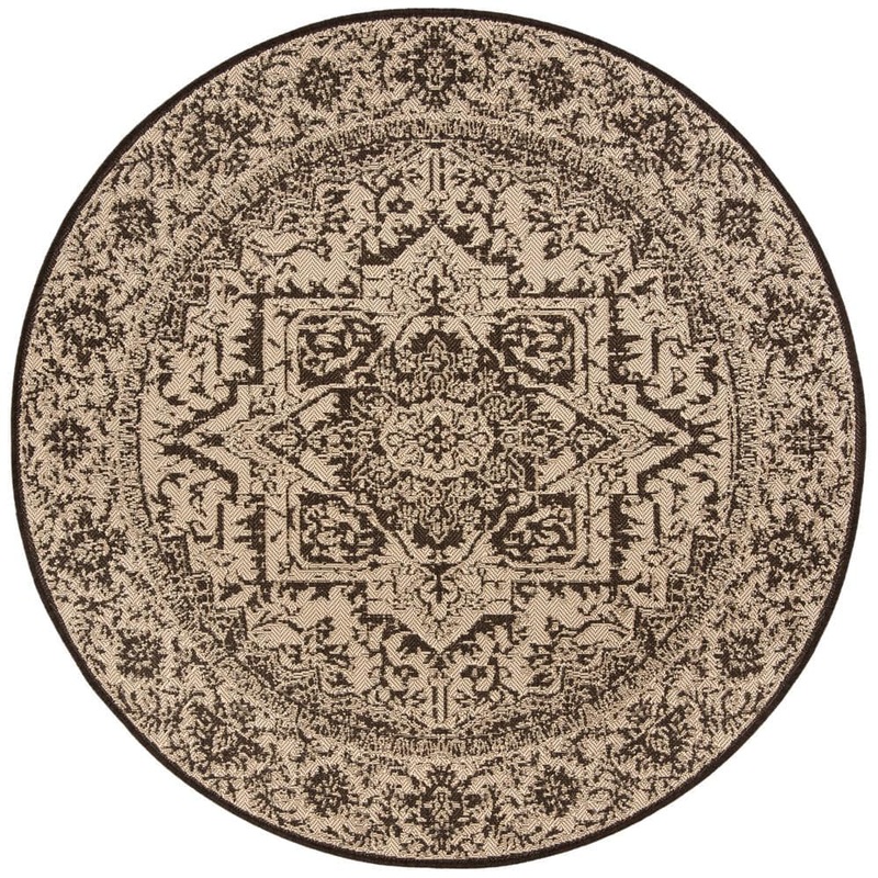 SAFAVIEH Beach House Cream/Brown 7 ft. x 7 ft. Round Oriental Indoor/Outdoor Patio Area Rug BHS139U-6R