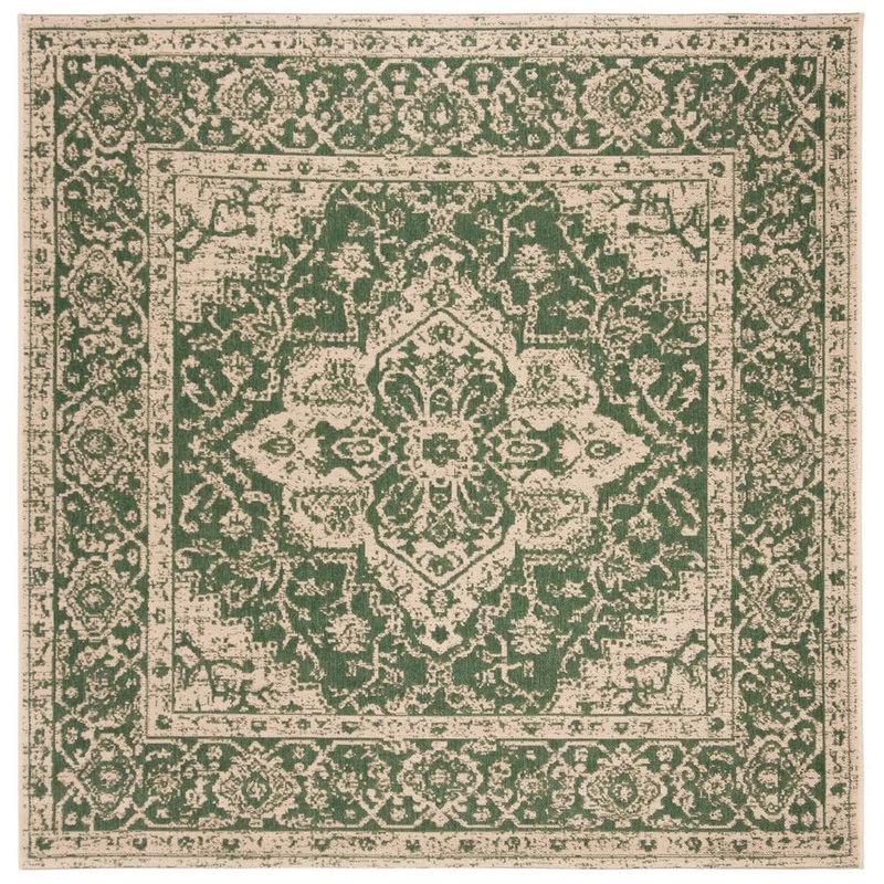 SAFAVIEH Beach House Green/Cream 7 ft. x 7 ft. Square Oriental Indoor/Outdoor Patio  Area Rug BHS137Y-6SQ