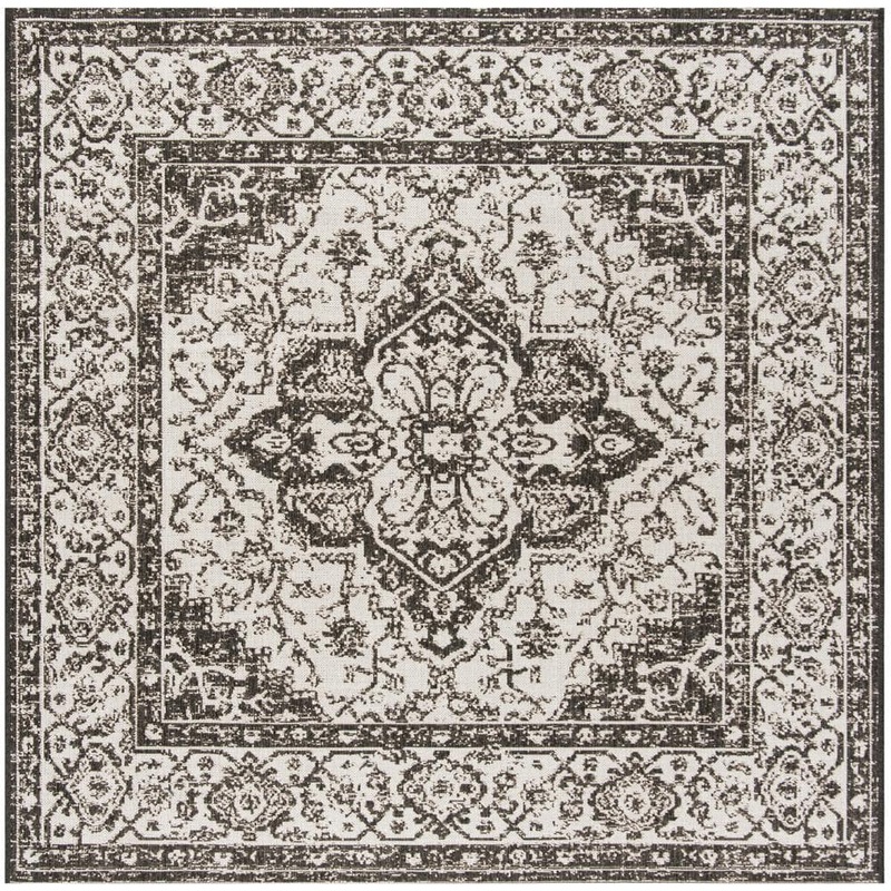 SAFAVIEH Beach House Light Gray/Charcoal 7 ft. x 7 ft. Square Oriental Indoor/Outdoor Patio  Area Rug BHS137A-6SQ