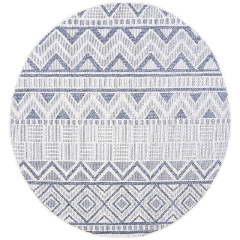 SAFAVIEH Bermuda Cream/Navy 5 ft. x 5 ft. Round Machine Washable Geometric Striped Indoor/Outdoor Area Rug BMU818A-5R