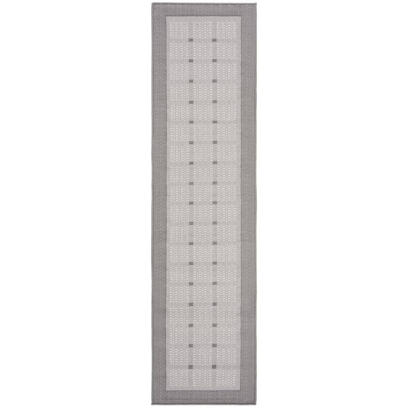 SAFAVIEH Bermuda Gray/Ivory 2 ft. x 6 ft. Runner Border Geometric Indoor/Outdoor Area Rug BMU801F-26