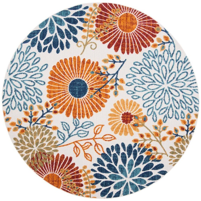 SAFAVIEH Cabana Cream/Red 8 ft. x 8 ft. Floral Leaf Indoor/Outdoor Patio  Round Area Rug CBN832A-8R