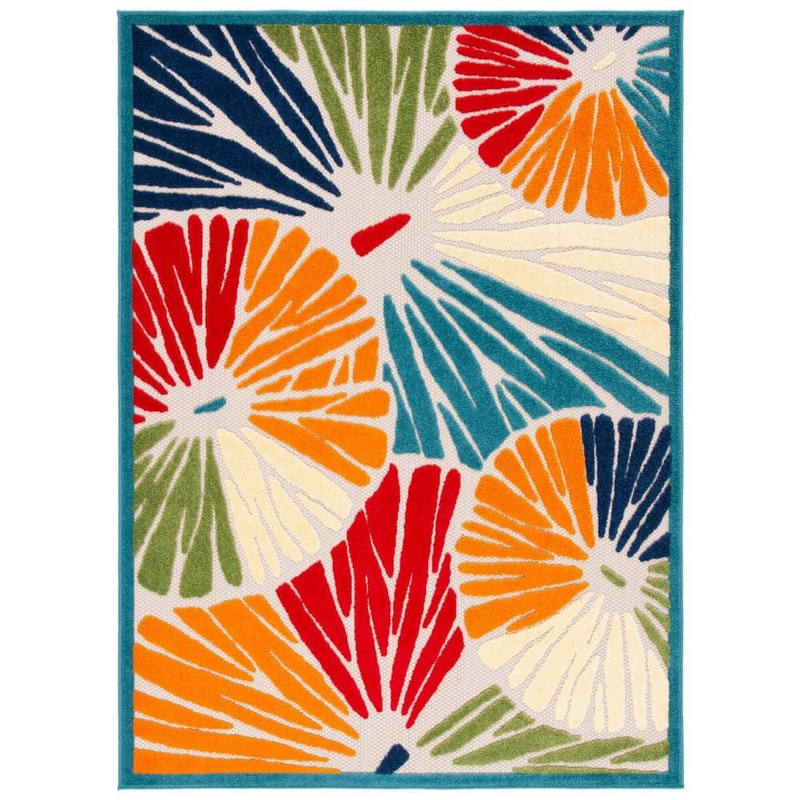 SAFAVIEH Cabana Ivory/Blue 9 ft. x 12 ft. Abstract Floral Indoor/Outdoor Patio  Area Rug CBN356A-9