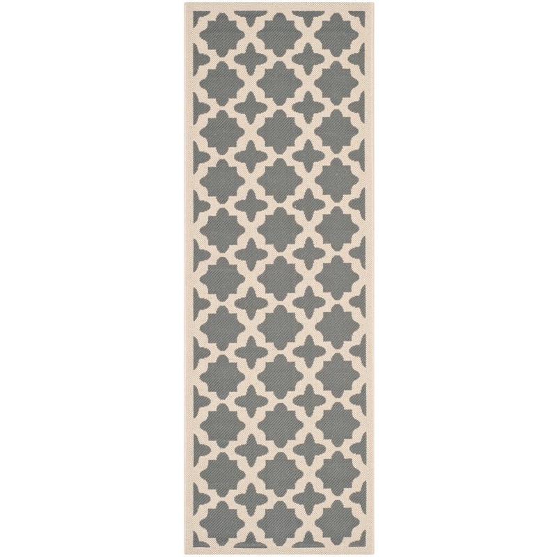 SAFAVIEH Courtyard Anthracite/Beige 2 ft. x 10 ft. Geometric Indoor/Outdoor Patio  Runner Rug CY6913-246-210