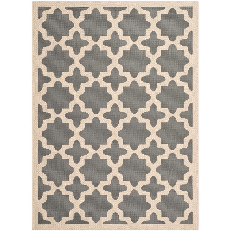 SAFAVIEH Courtyard Anthracite/Beige 4 ft. x 6 ft. Geometric Indoor/Outdoor Patio  Area Rug CY6913-246-4
