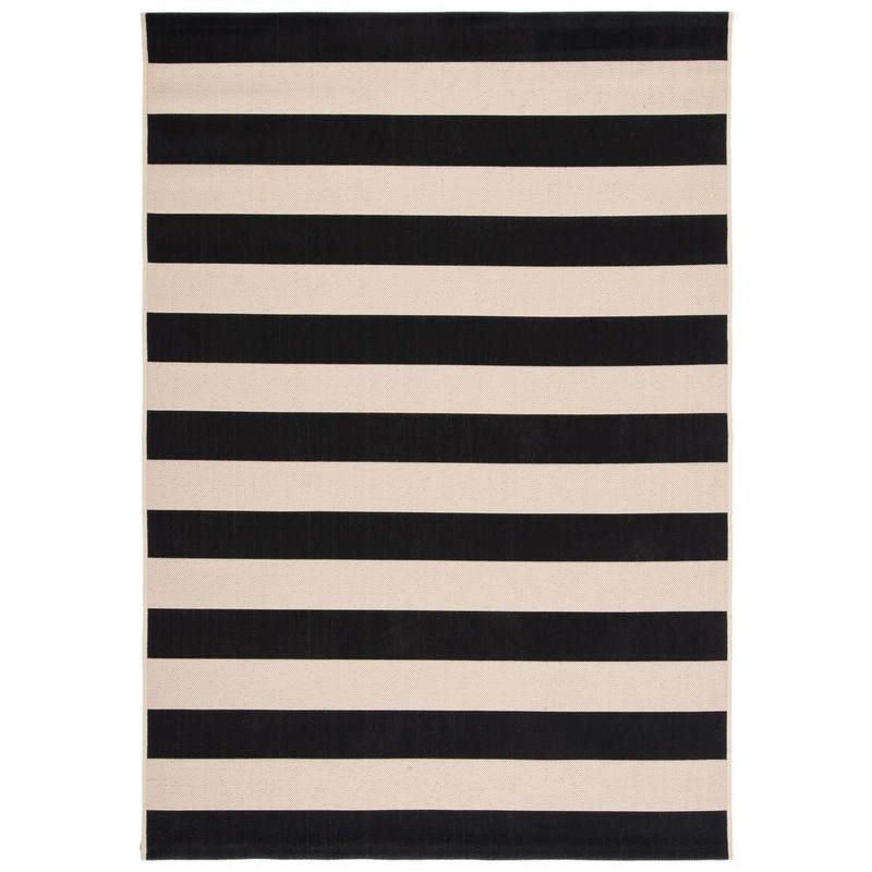 SAFAVIEH Courtyard Beige/Black 4 ft. x 6 ft. Awning Stripe Indoor/Outdoor Patio  Area Rug CY6812-25612-4