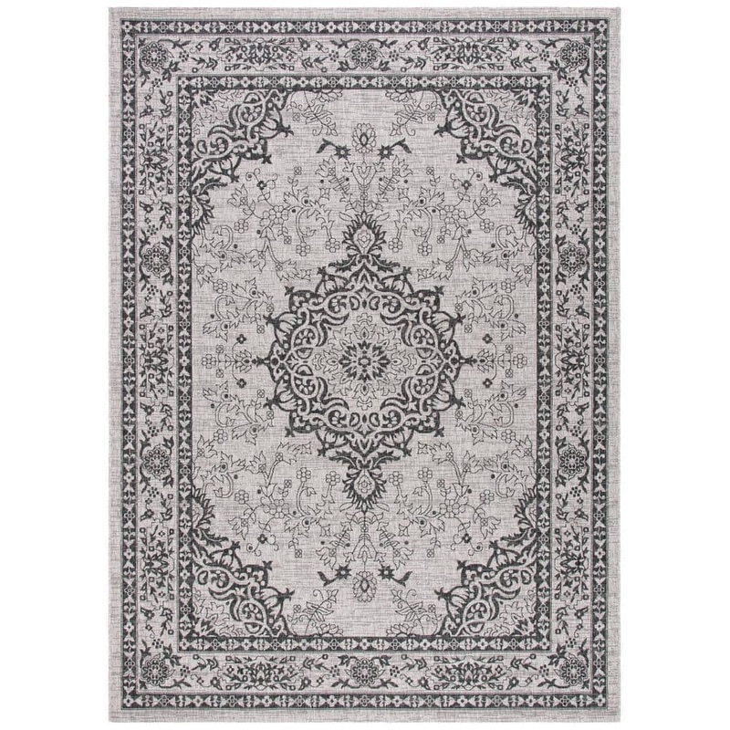 SAFAVIEH Courtyard Beige/Black 8 ft. x 11 ft. Distressed Border Ornate Indoor/Outdoor Area Rug CY8679-36612-8
