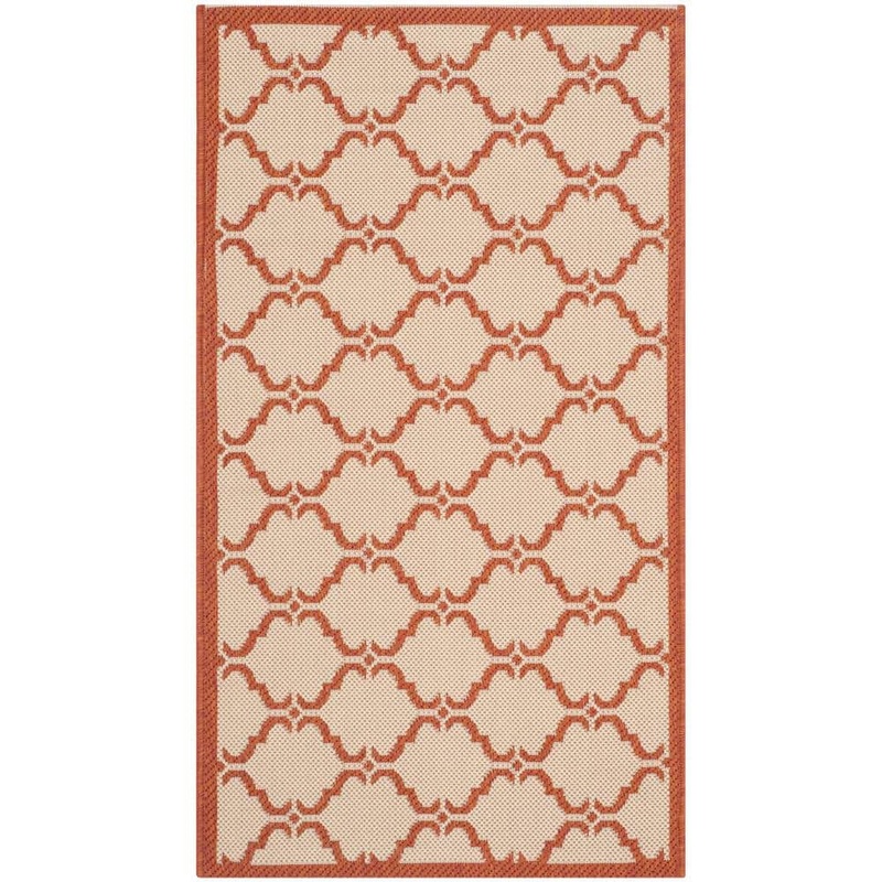 SAFAVIEH Courtyard Beige/Terracotta Doormat 3 ft. x 5 ft. Border Indoor/Outdoor Patio Area Rug CY6009-231-3