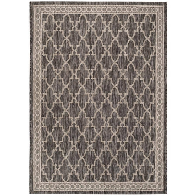 SAFAVIEH Courtyard Black/Beige 4 ft. x 6 ft. Border Indoor/Outdoor Patio  Area Rug CY8871-36621-4