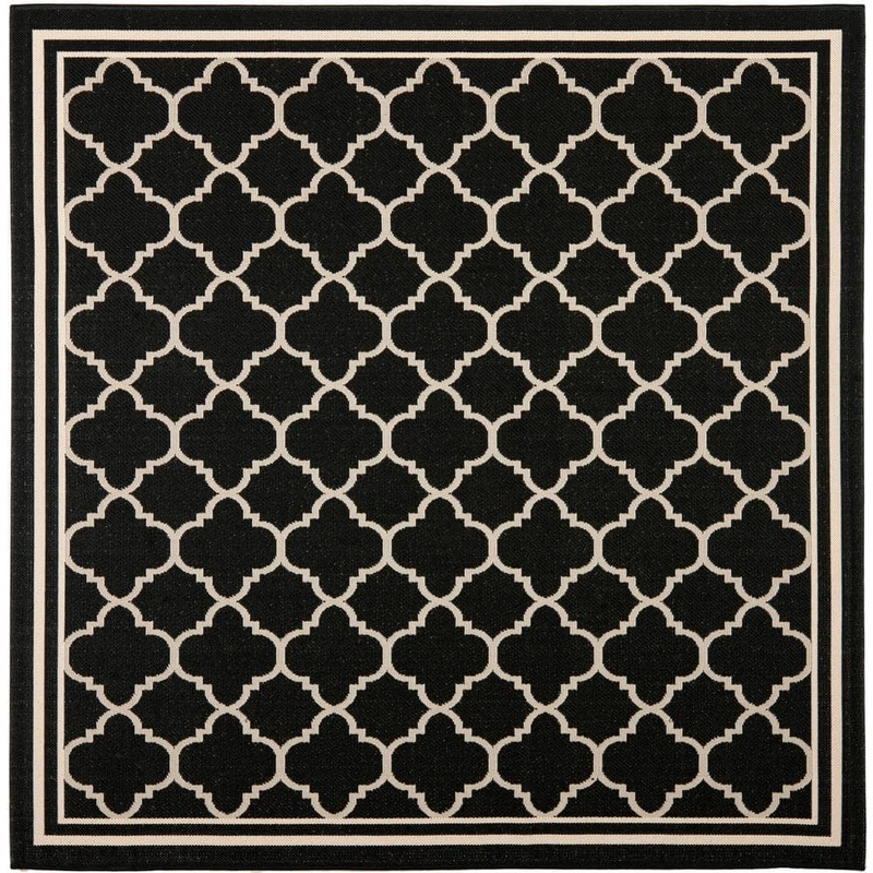 SAFAVIEH Courtyard Black/Beige 5 ft. x 5 ft. Square Geometric Indoor/Outdoor Patio  Area Rug CY6918-226-5SQ