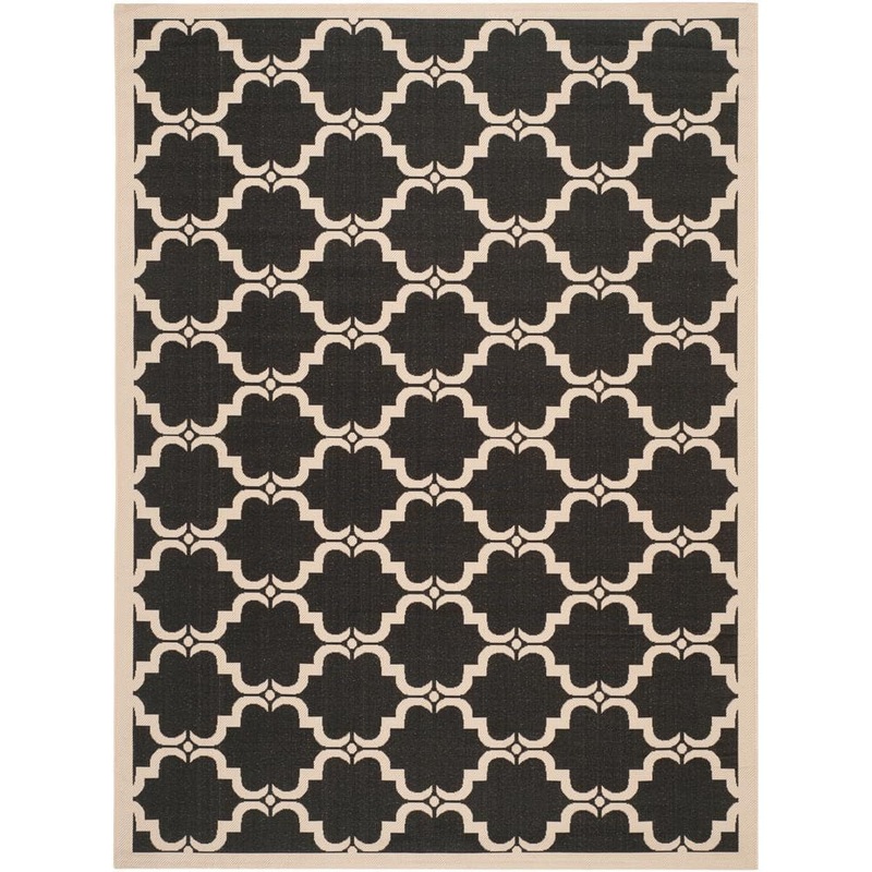 SAFAVIEH Courtyard Black/Beige 8 ft. x 10 ft. Border Trellis Indoor/Outdoor Patio  Area Rug CY6009-226-810