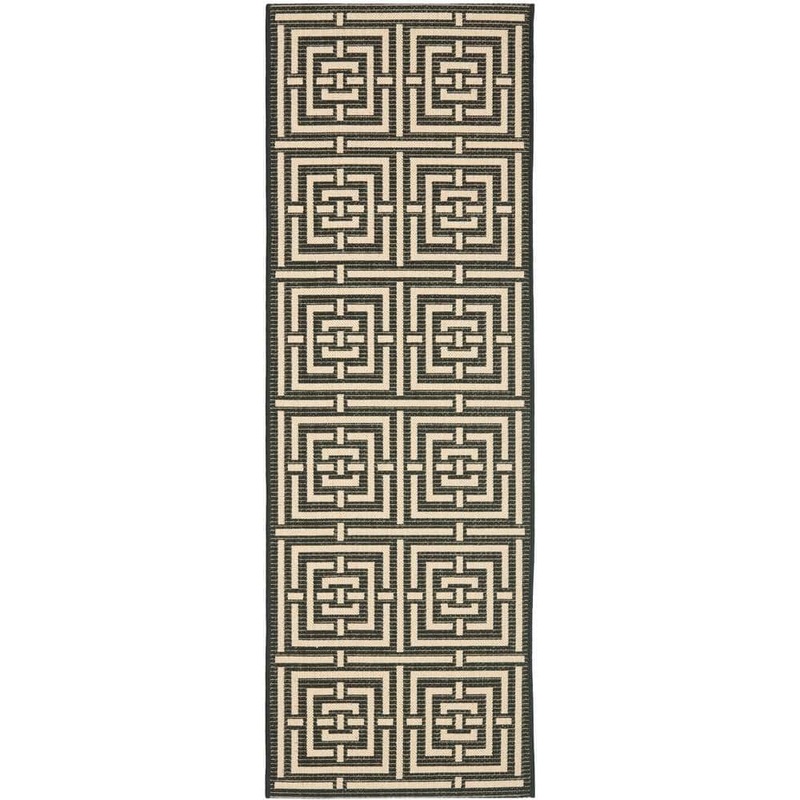 SAFAVIEH Courtyard Black/Bone 2 ft. x 7 ft. Geometric Indoor/Outdoor Patio  Runner Rug CY6937-26-27