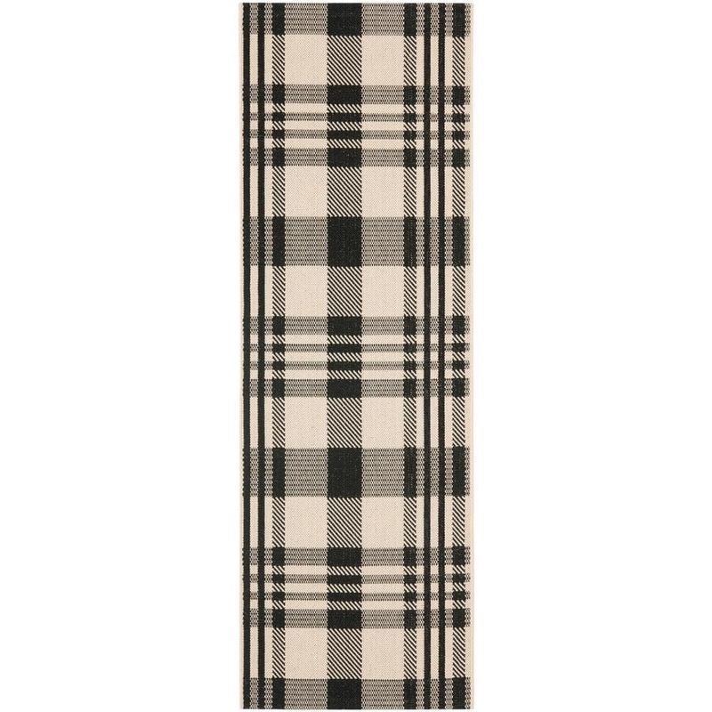 SAFAVIEH Courtyard Black/Bone 2 ft. x 7 ft. Striped Indoor/Outdoor Patio  Runner Rug CY6201-216-27