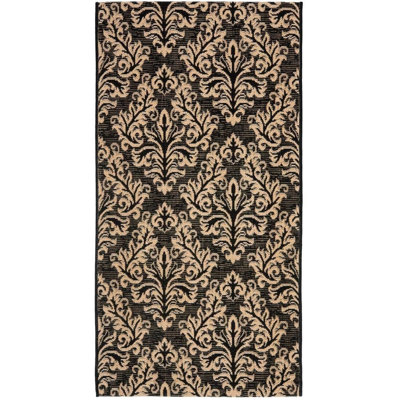 SAFAVIEH Courtyard Black/Cream Doormat 3 ft. x 5 ft. Floral Indoor/Outdoor Patio Area Rug CY6930-26-3