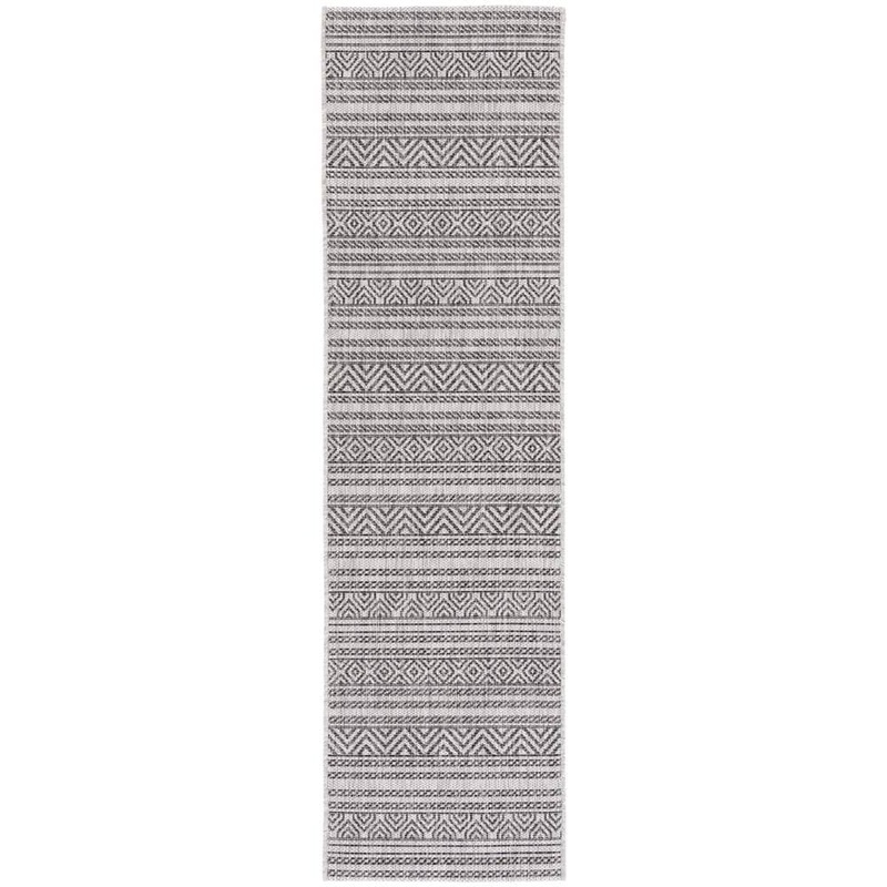 SAFAVIEH Courtyard Black/Gray 2 ft. x 12 ft. Runner Multi-Striped Indoor/Outdoor Area Rug CY8866-37612-212