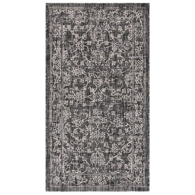 SAFAVIEH Courtyard Black/Ivory Doormat 2 ft. x 4 ft. Border Floral Scroll Indoor/Outdoor Area Rug CY8680-36621-2