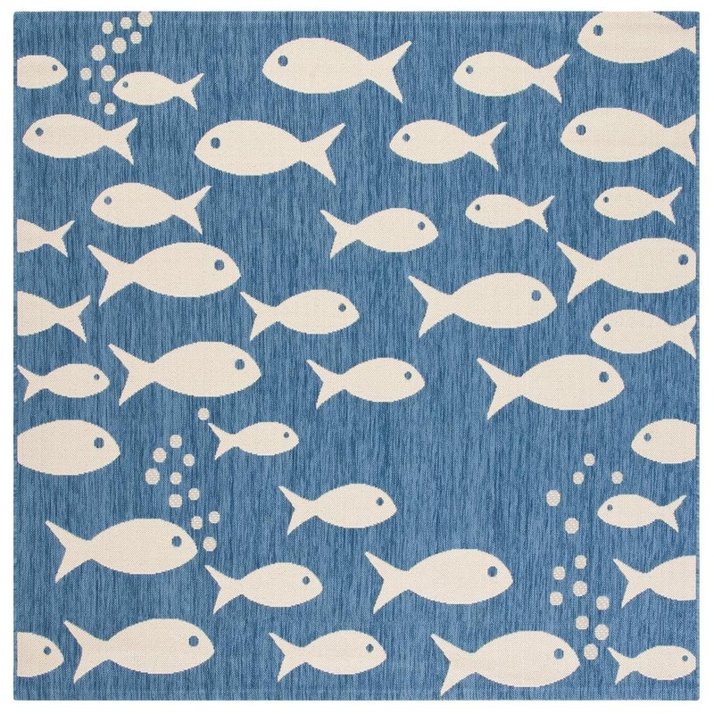 SAFAVIEH Courtyard Blue/Beige 4 ft. x 4 ft. Novelty Fish Indoor/Outdoor Patio  Square Area Rug CY6012-233-4SQ