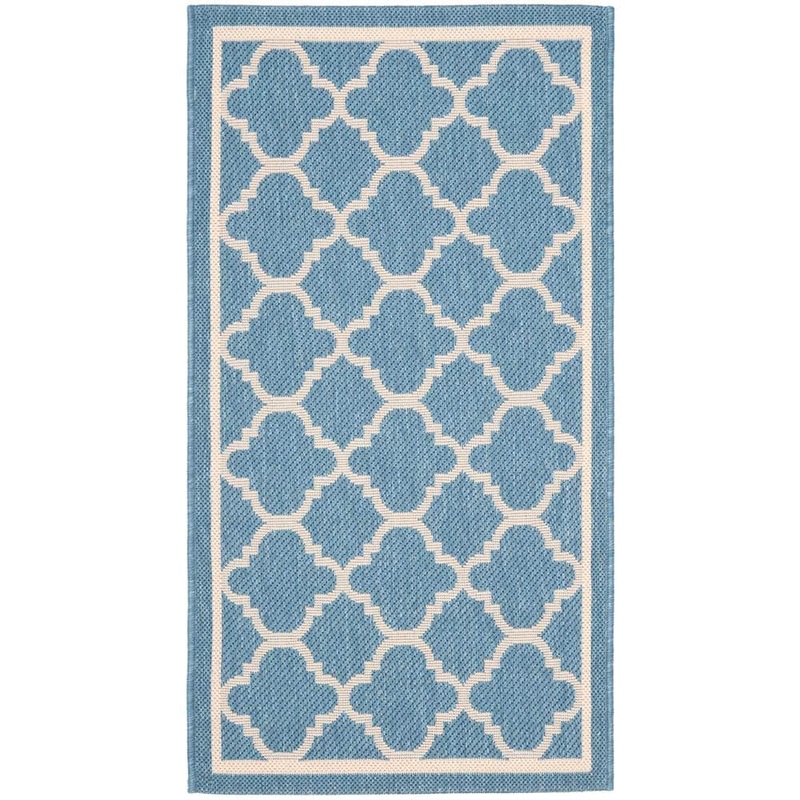 SAFAVIEH Courtyard Blue/Beige Doormat 2 ft. x 4 ft. Geometric Indoor/Outdoor Patio Area Rug CY6918-243-2