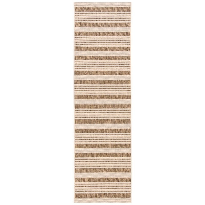 SAFAVIEH Courtyard Brown/Bone 2 ft. x 10 ft. Striped Indoor/Outdoor Patio  Runner Rug CY6062-242-210