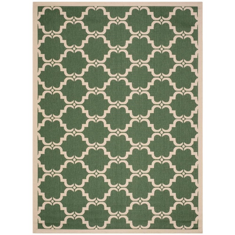 SAFAVIEH Courtyard Dark Green/Beige 8 ft. x 11 ft. Border Indoor/Outdoor Patio  Area Rug CY6009-332-8