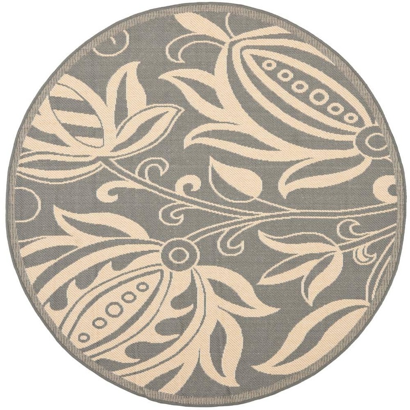 SAFAVIEH Courtyard Gray/Natural 8 ft. x 8 ft. Round Border Indoor/Outdoor Patio  Area Rug CY2961-3606-8R