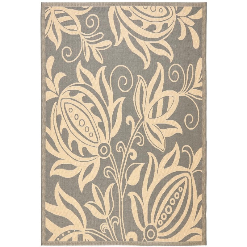 SAFAVIEH Courtyard Gray/Natural 9 ft. x 12 ft. Border Indoor/Outdoor Patio  Area Rug CY2961-3606-9