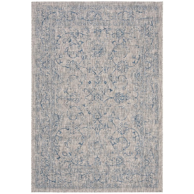 SAFAVIEH Courtyard Gray/Navy 4 ft. x 6 ft. Border Indoor/Outdoor Patio  Area Rug CY8680-36812-4