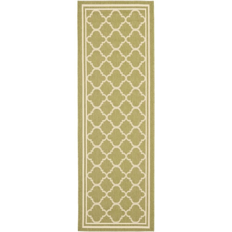 SAFAVIEH Courtyard Green/Beige 2 ft. x 18 ft. Geometric Indoor/Outdoor Patio  Runner Rug CY6918-244-218