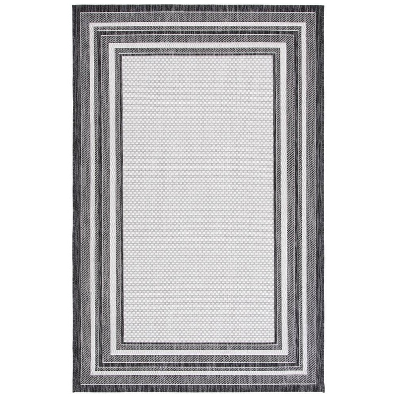 SAFAVIEH Courtyard Ivory/Black 5 ft. x 8 ft. Solid Striped Indoor/Outdoor Patio  Area Rug CY8475-53712-5