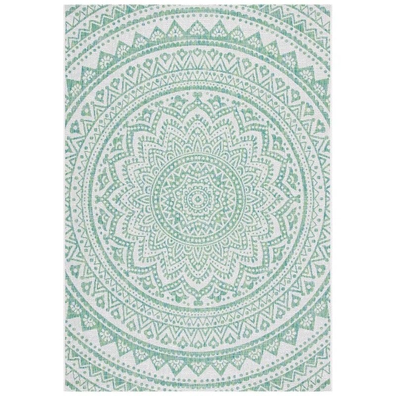 SAFAVIEH Courtyard Ivory/Green 5 ft. x 8 ft. Medallion Indoor/Outdoor Patio  Area Rug CY8734-55712-5