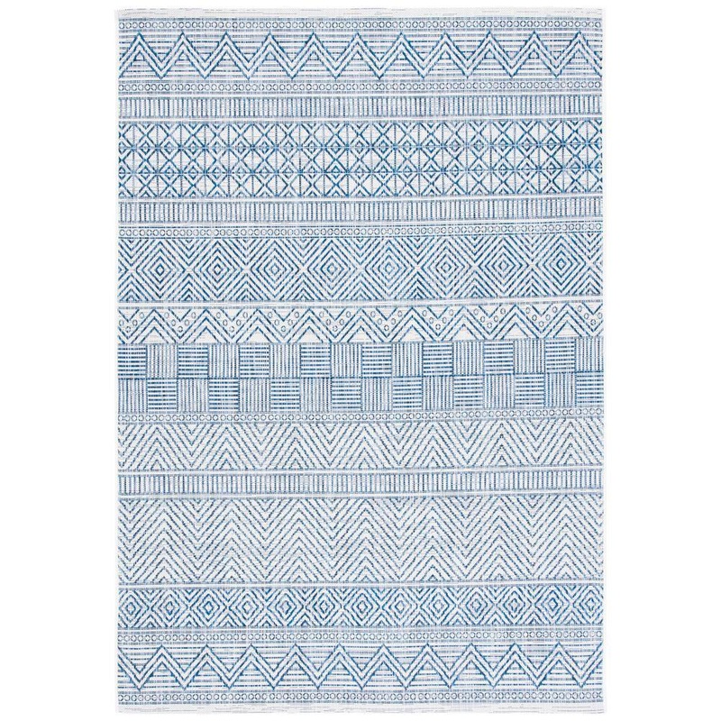 SAFAVIEH Courtyard Ivory/Navy 8 ft. x 10 ft. Striped Tribal Chevron Indoor/Outdoor Patio  Area Rug CY8196-53412-810