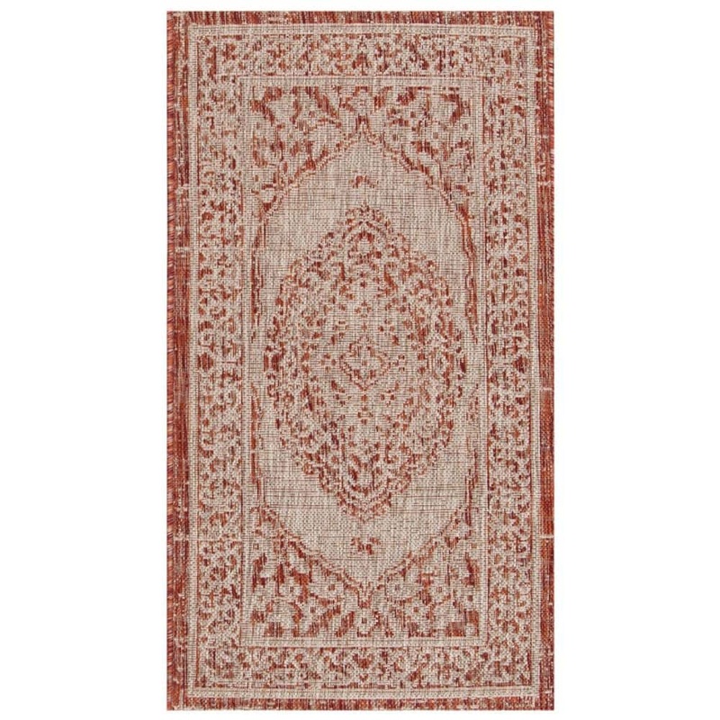 SAFAVIEH Courtyard Light Beige/Terracotta Doormat 2 ft. x 4 ft. Border Indoor/Outdoor Patio Area Rug CY8751-36512-2