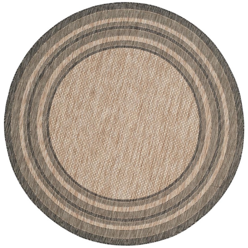 SAFAVIEH Courtyard Natural/Black 9 ft. x 9 ft. Solid Striped Indoor/Outdoor Patio  Round Area Rug CY8475-37312-9R