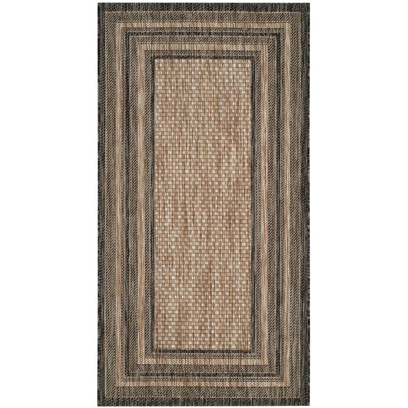 SAFAVIEH Courtyard Natural/Black Doormat 2 ft. x 4 ft. Solid Color Striped Indoor/Outdoor Area Rug CY8475-37312-24