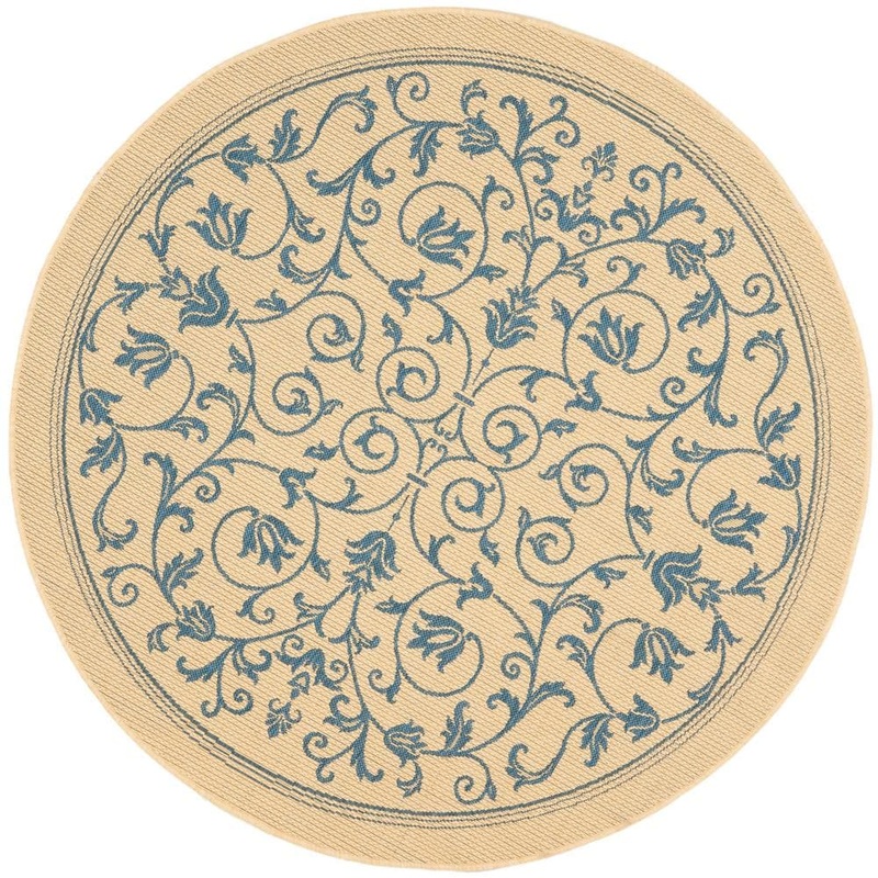 SAFAVIEH Courtyard Natural/Blue 7 ft. x 7 ft. Round Border Indoor/Outdoor Patio  Area Rug CY2098-3101-7R