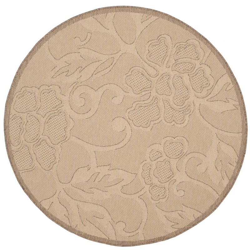 SAFAVIEH Courtyard Natural/Brown 7 ft. x 7 ft. Round Floral Indoor/Outdoor Patio  Area Rug CY2726-3001-7R