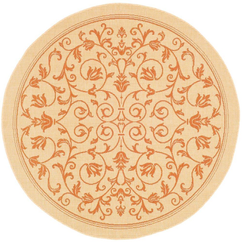 SAFAVIEH Courtyard Natural/Terracotta 7 ft. x 7 ft. Round Border Indoor/Outdoor Patio  Area Rug CY2098-3201-7R