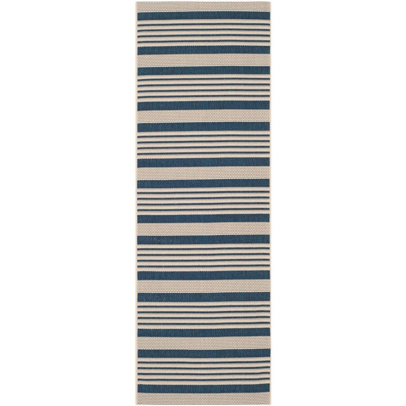 SAFAVIEH Courtyard Navy/Beige 2 ft. x 20 ft. Striped Indoor/Outdoor Patio  Runner Rug CY6062-268-220
