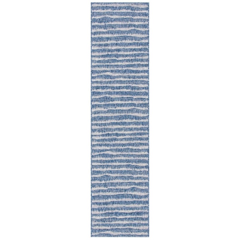 SAFAVIEH Courtyard Navy/Gray 2 ft. x 9 ft. Wave Striped Indoor/Outdoor Patio  Runner Rug CY8389-36821-29